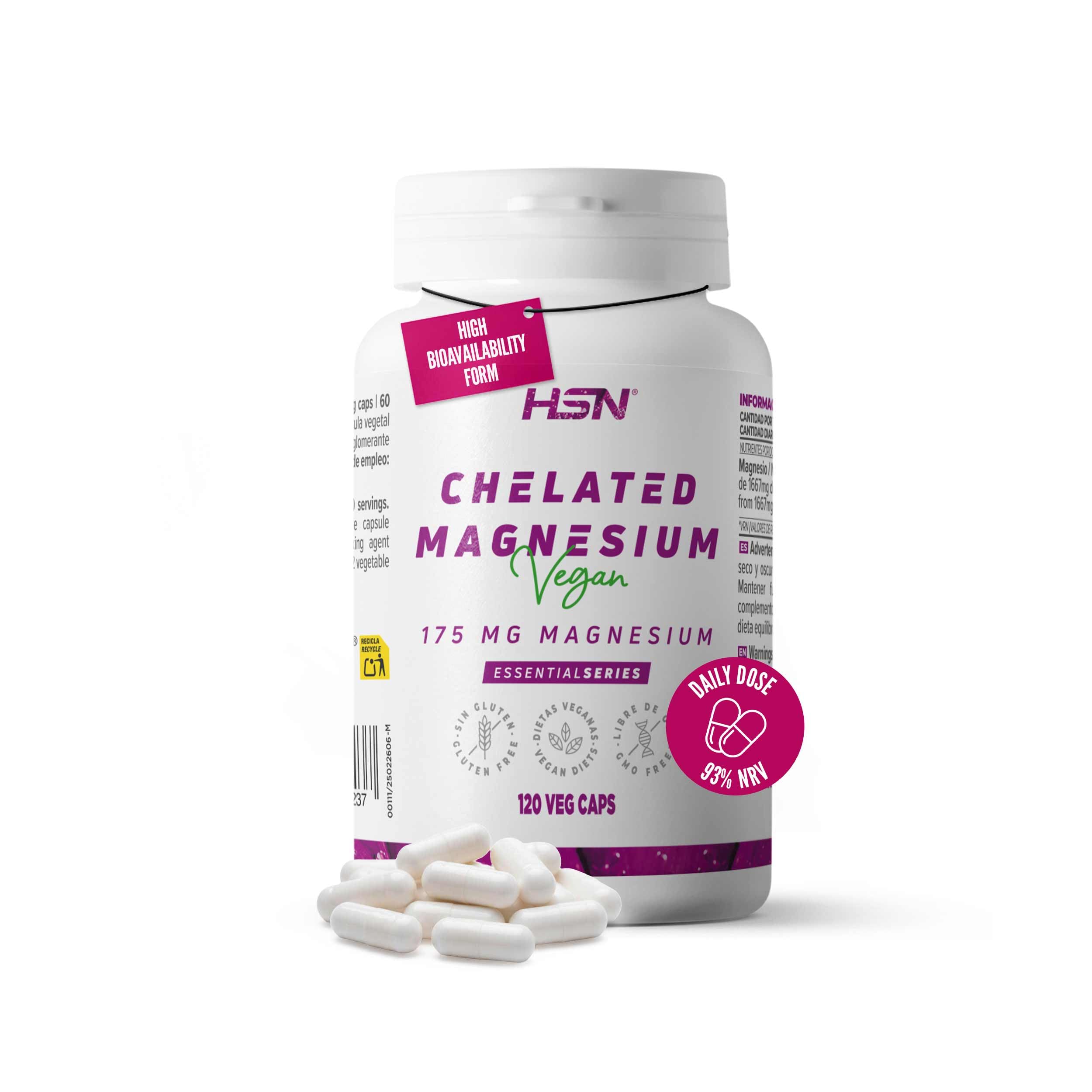 HSN Bisglicinato de Magnesio (100mg Magnesio Elemental) | 120 Cápsulas Vegetales | 100% Magnesio Quelado | Ayuda a Reducir el Cansancio y la Fatiga | Vegano Sin Gluten, No-​GMO