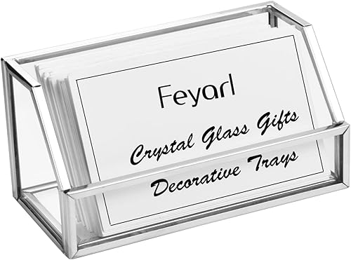 Feyarl Tarjetero de vidrio para oficina, soporte para tarjetas de negocios, organizador de tarjetas de visita, almacenamiento para encimera de