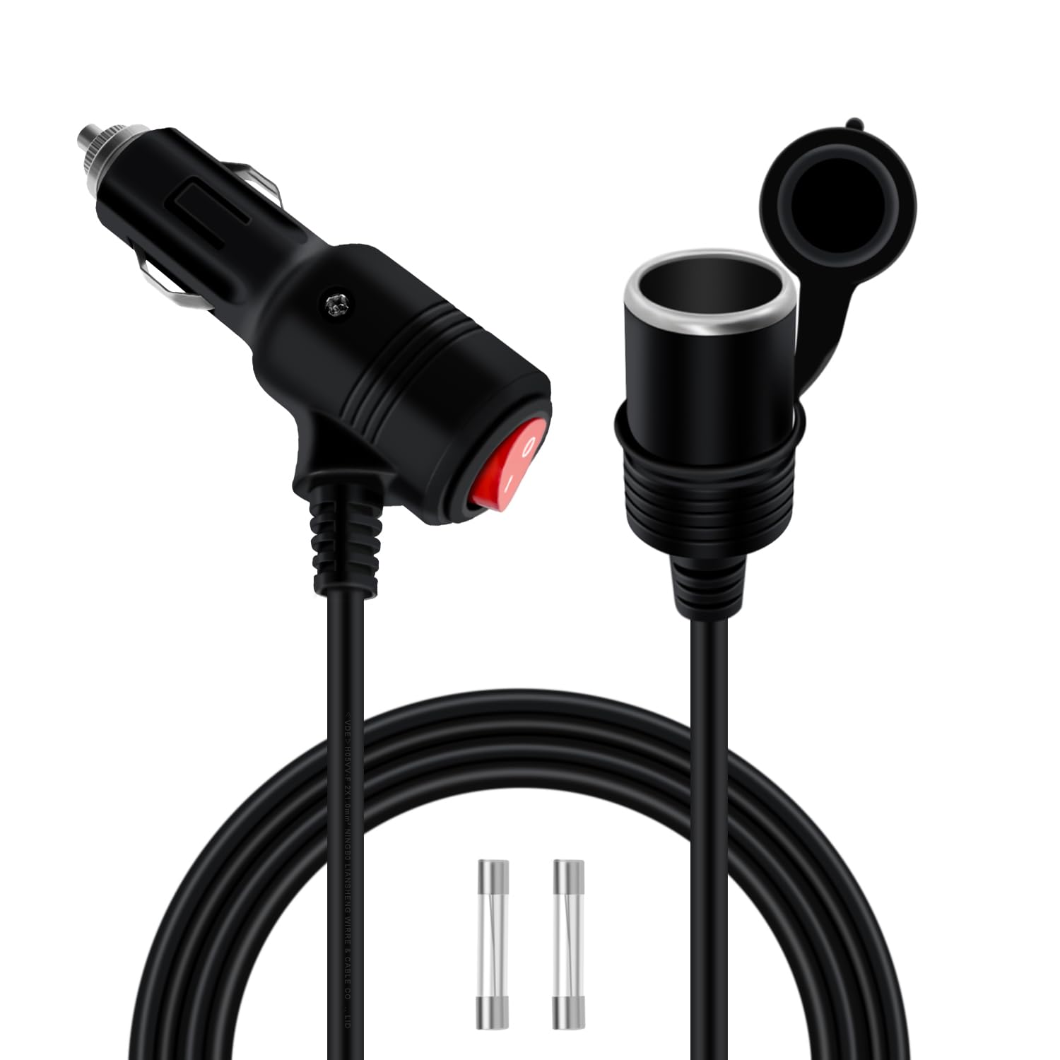 YINGAYOU Prolunga Accendisigari Auto 16AWG 15A Cavo Prolunga Accendisigari 12V 24V con LED e Copertura Impermeabile Adatto per Auto, Moto, Barche (0.3 m