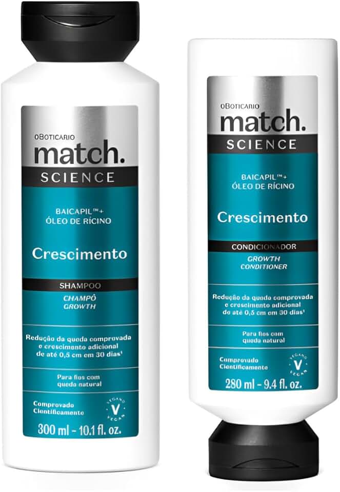 Kit O Boticário Match Science Crescimento: Shampoo e Condicionador em Combo - Kit Fortificante e Antiqueda para Crescimento Rápido e Saudável