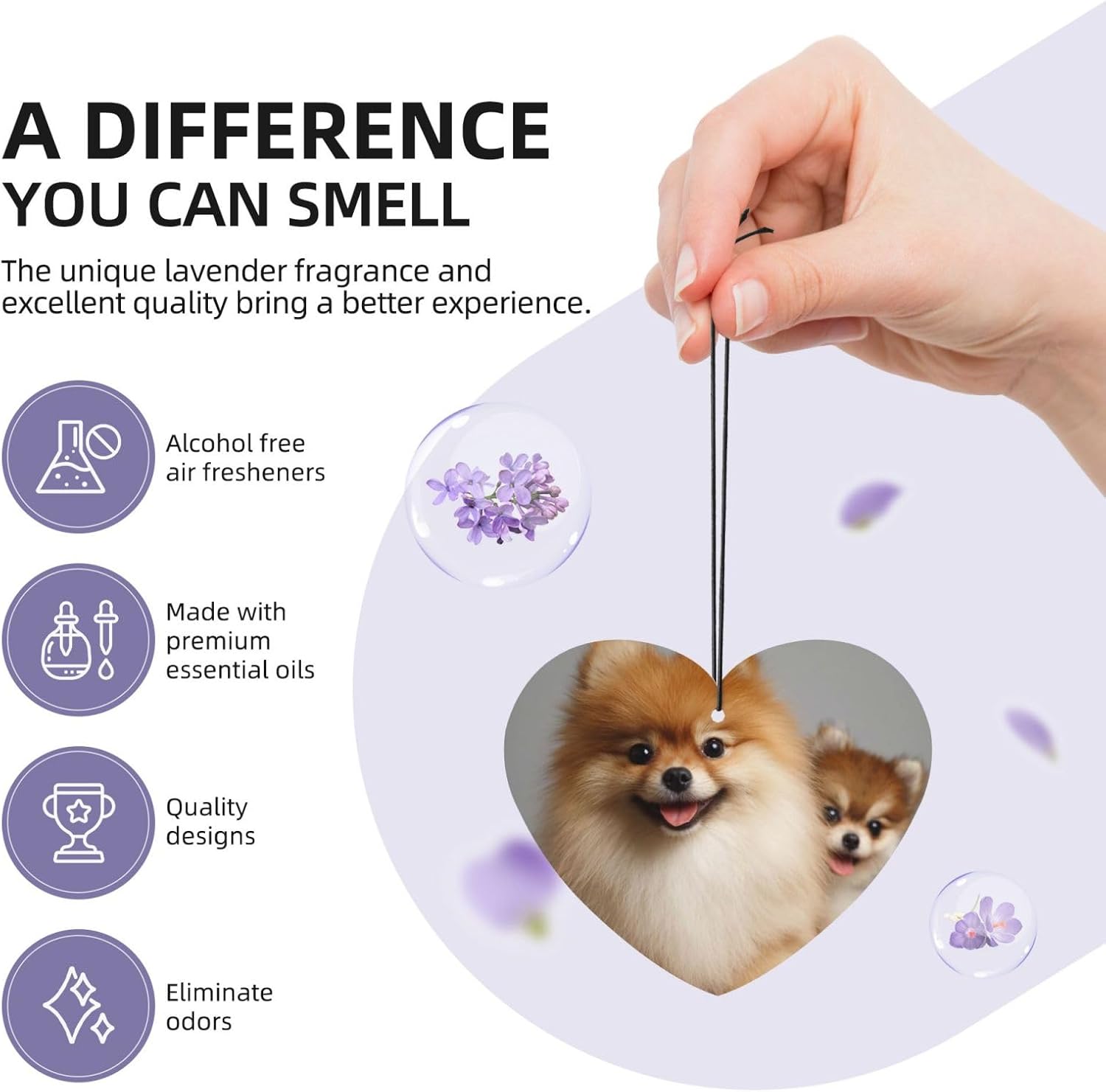 Car Air Freshener 24 PCS Cute pomeranian Hanging Car Air Fresheners Auto Interior Decor Card Freshener Strong Scented Card Lavender Cars Scents for Office Bedroom Close Drawer Heart Shape