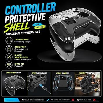 Steam Controller 2専用 ケース カバー クリア保護ケース 硬質PC スリム設計 衝撃吸収 防汗 コントローラーカバー 精密カット 充電可能 クリアタイ�