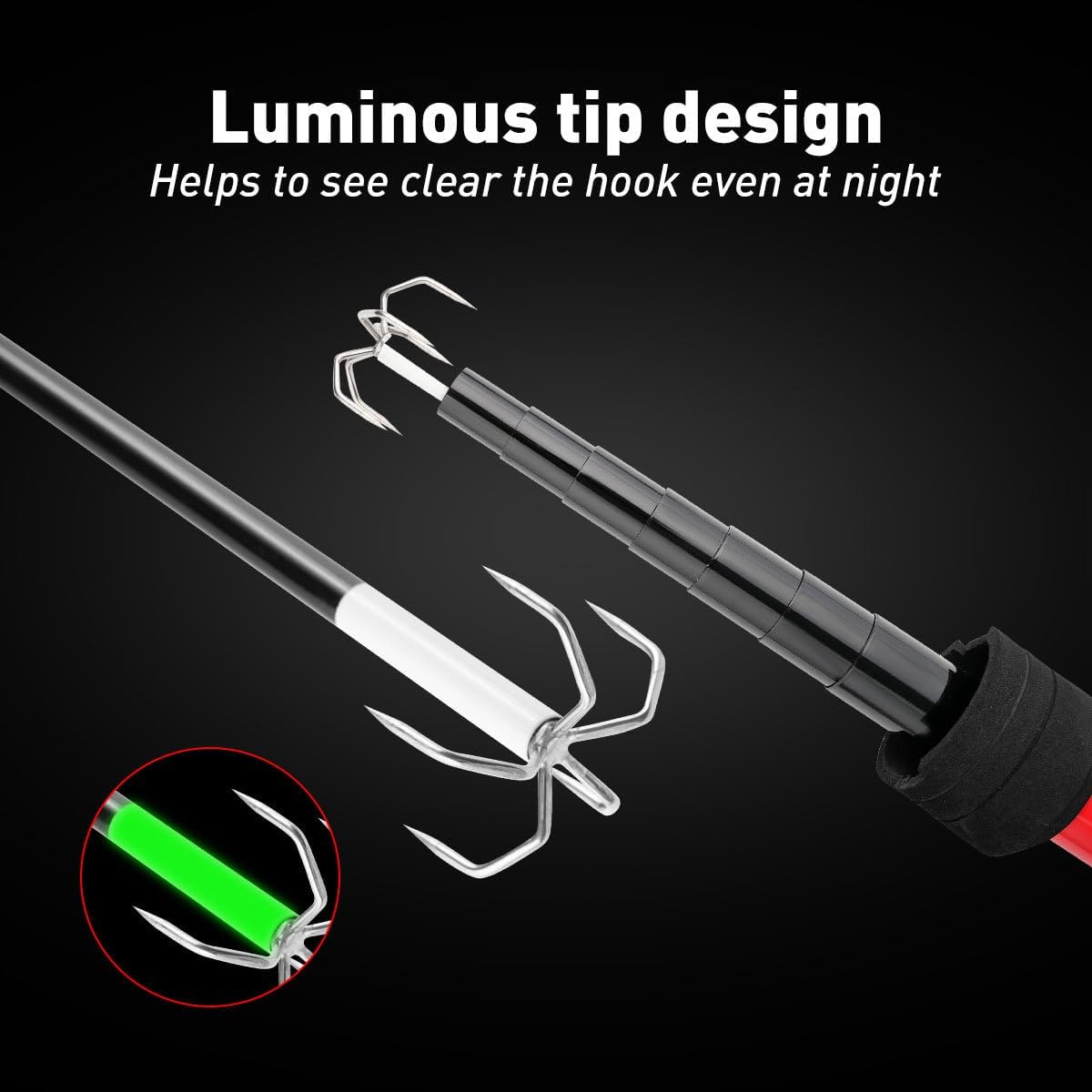 1pcs 3.9m Telescopic Squid Gaff Stainless Steel Five Hooks Retractable Squid Spear Hook Overall Fishing Tool