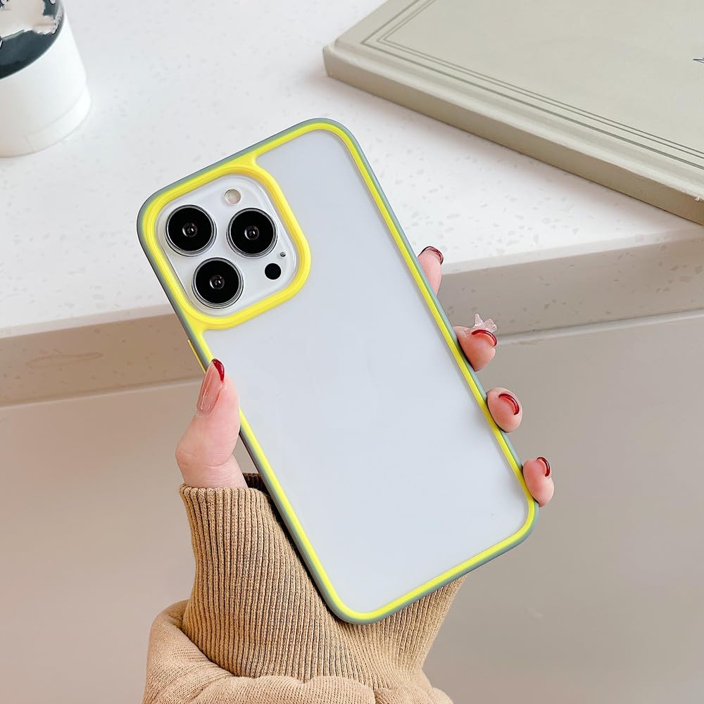 Coque antichoc pour iPhone 13 Pro transparente en silicone à cadre néon gris jaune