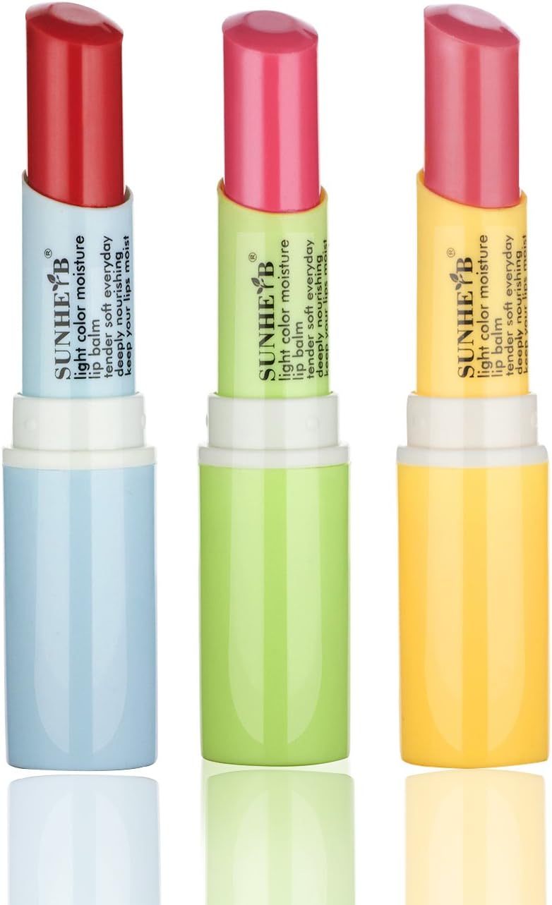 Sunherb Natural Moisturizing Tinted Lip Balm, coral orange, tenderness pink and temptation red 1 Tube, Pack of 3 (combination)