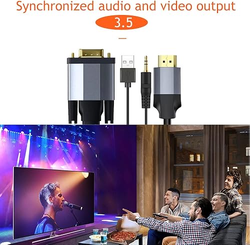 Miniatura 5 de Tianle Cable adaptador VGA a HDMI con audio de 0.138 in, 3.3 ft3.3 pies macho activo VGA a salida HDMI, cable adattatore de video para PC, portátil,