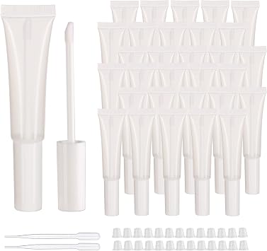 COSIDEA 50 Pack Blank 15ml Squeeze Lip Gloss Tube with Stick 0.5oz Soft Lip Gloss Containers Lipstick Containers Empty Tube
