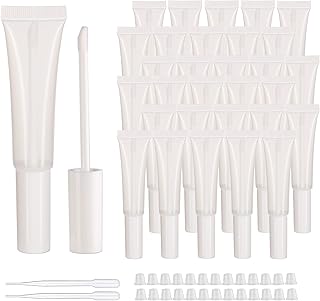 COSIDEA 50 pack Empty White 15ml Squeeze lip gloss tubes with wand 0.5oz soft lipgloss container chapstick containers empty tube