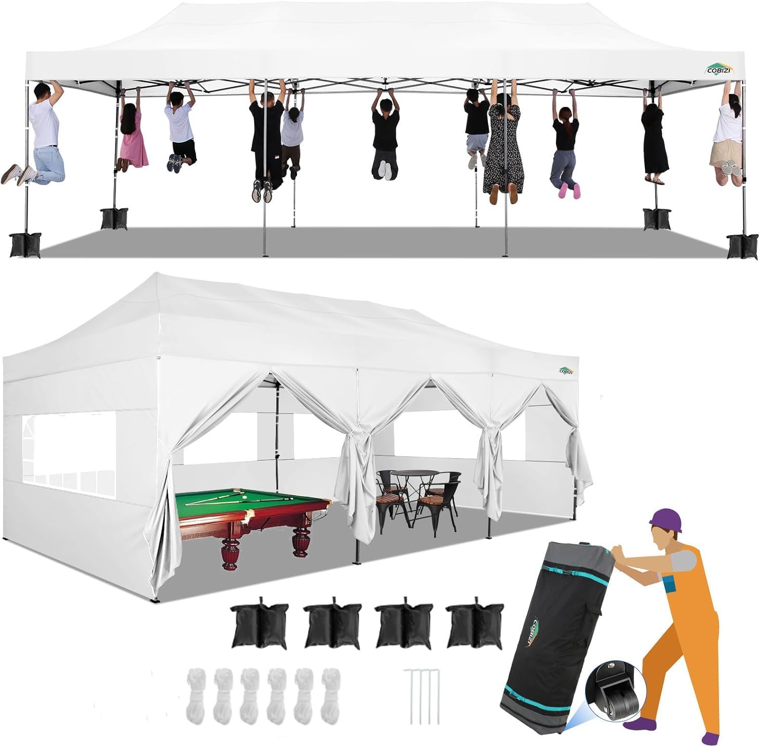 COBIZI 10x30 Heavy Duty Pop up Canopy Tent with Sidewalls Commercial Canopy