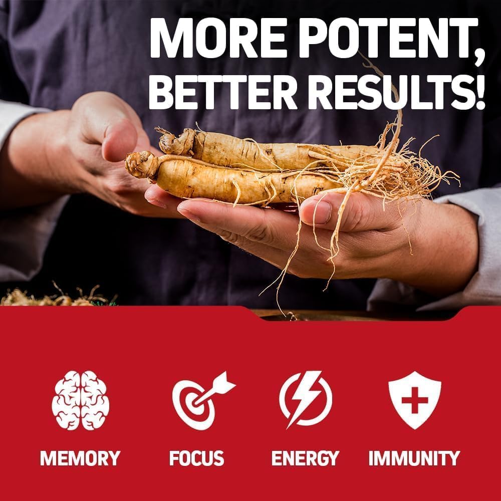 Herbtonics Korean Red Panax Ginseng 1500mg for Energy, 120 Vegan Capsules — Amazon image 3