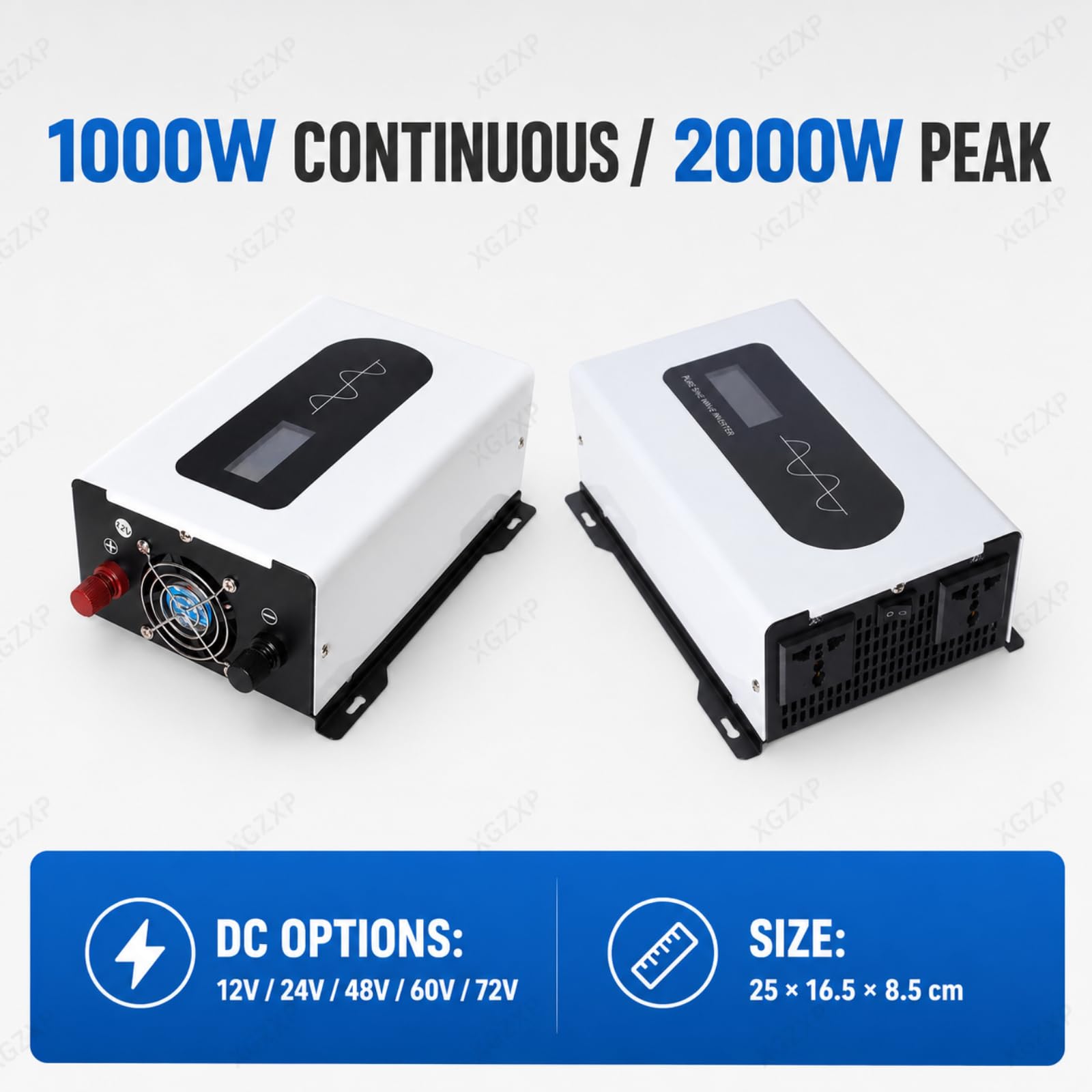 Inversor Solar Híbrido, Inversor De Onda Sinusoidal Pura con Monitor LCD De Batería Y Carga, Protección contra Sobrecalentamiento De 1000 W para Alimentación De Respaldo En Caravanas Y Camping
