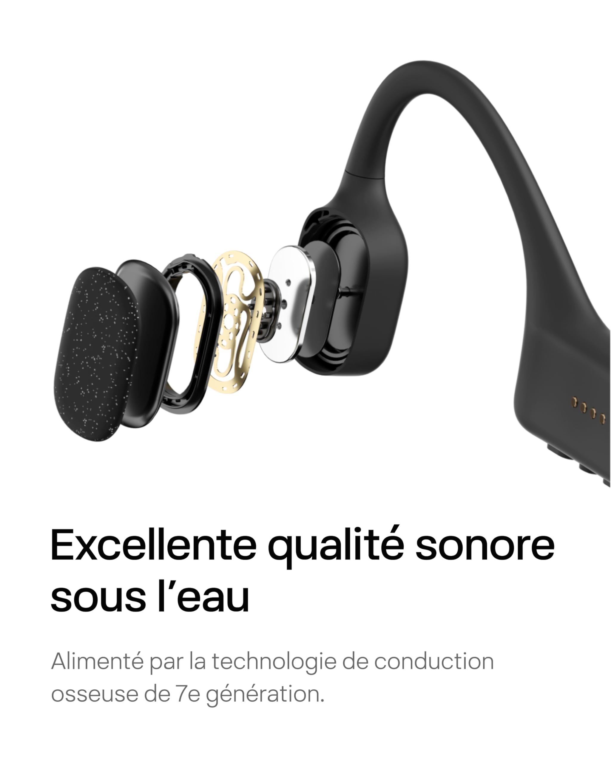 SHOKZ OpenSwim Casque à Conduction osseuse, Lecteur MP3 de Natation étanche IP68, écouteurs de Sport Oreilles Libres avec 4 GB de mémoire, 8H d'autonomie, Bouchons d'oreilles (sans Bluetooth), Noir