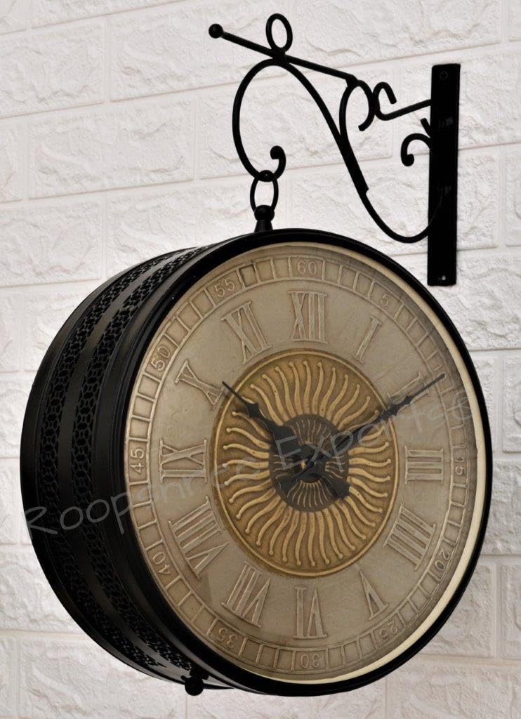 Vintage Clock Black & German Silver Double Sided Clock/One Year Warranty / 6570-12-BW2