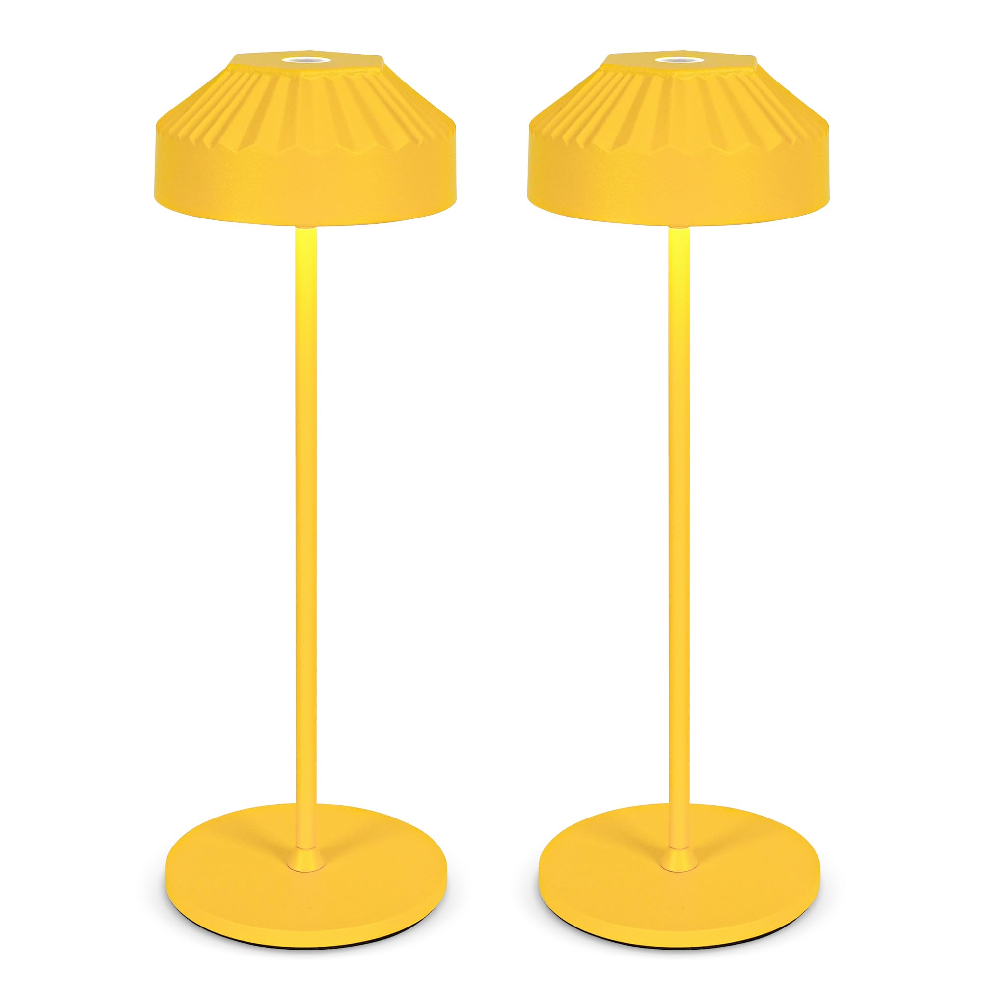 Kabellose Akku LED Tischlampe 2er Pack TL16 VIOA | 25 cm LED-Tischlampe aus massivem Aluminium, für Schlafzimmer, Wohnzimmer, Esszimmer und Terrasse, IP54,2600 mAh, Gelb