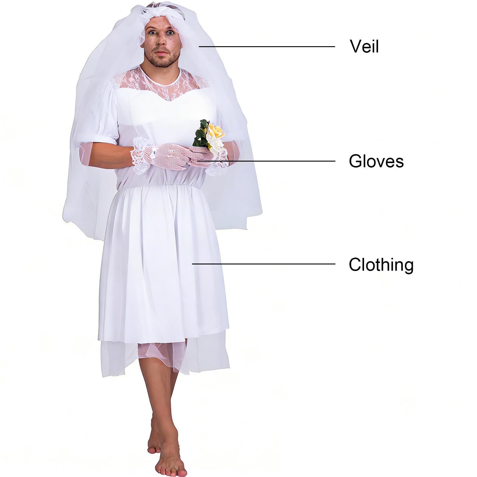 Costume da sposa da uomo, vestito da addio al celibato da uomo, accessori per addio al celibato e addio al celibato da uomo, costume divertente per adulti, cosplay, pizzo deluxe, feste in