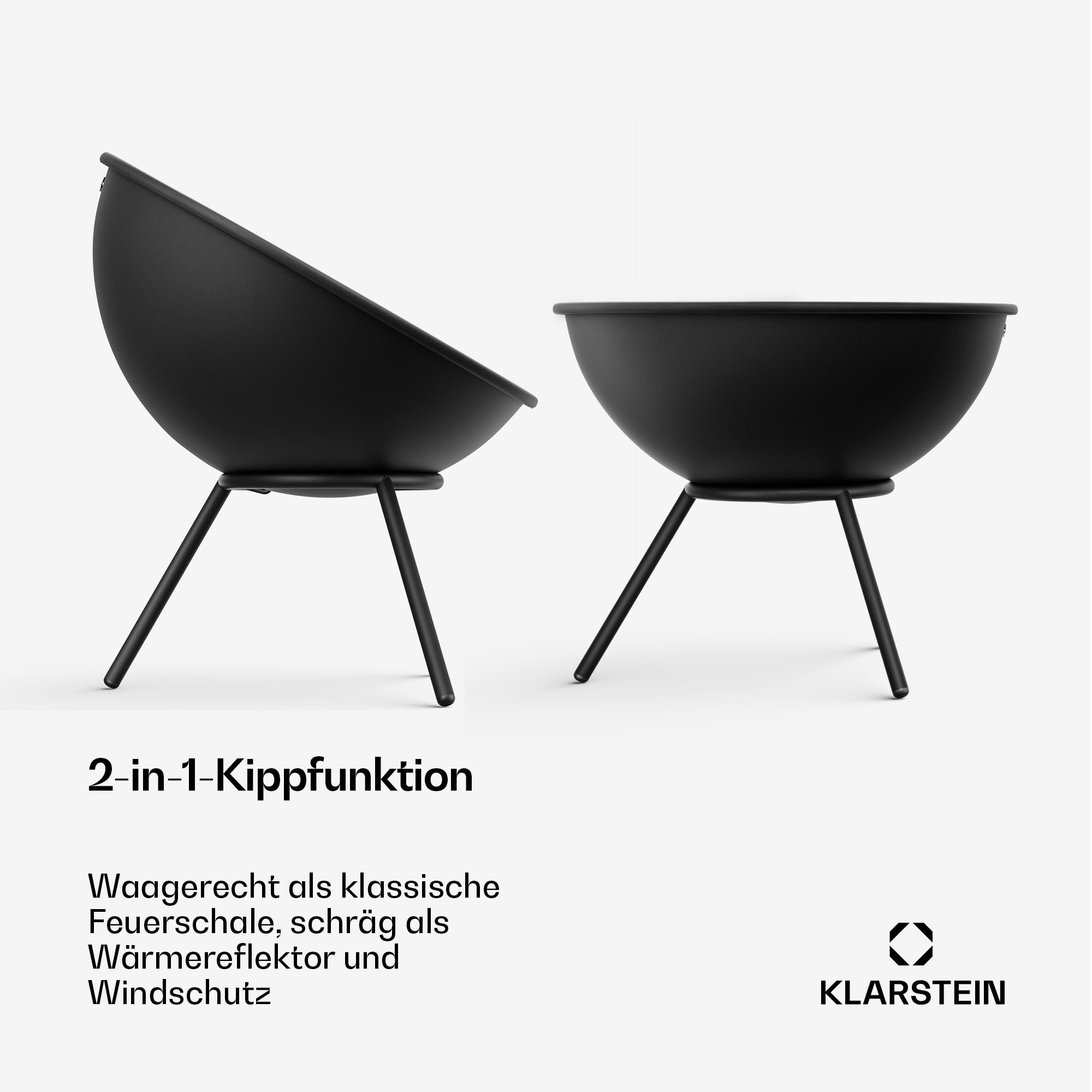 blumfeldt Feuerschale, Outdoor Feuerstelle – Stahl-Feuerschale mit kippbarem 2-in-1-Design, 3 mm Dicker Stahl, stabile Basis, Ascherost, Schürhaken & Regenschutz, 43 cm