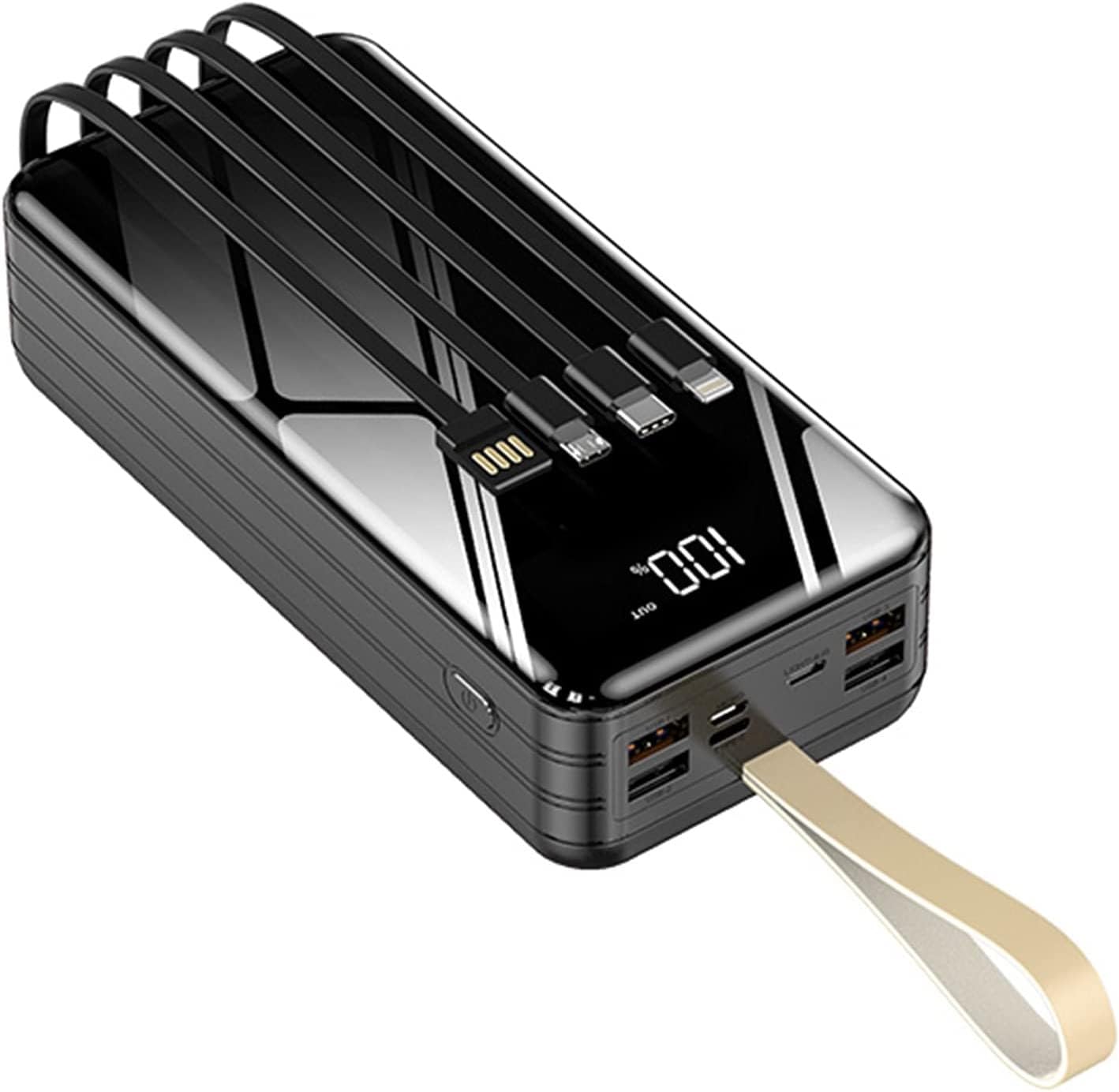 Przenośny powerbank 40000-100000 mAh, ładowarka USB, wbudowany kabel do ładowania, 8 urządzeń jednocześnie, szybkie ładowanie, akumulator o dużej pojemności (czarny, 50000 mAh)