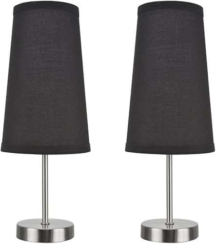 Aspen Creative 40084-3, juego de 2 lámparas de mesa con 1 candelabro, diseño contemporáneo en níquel satinado, 14 14 pulgadas de alto, color negro