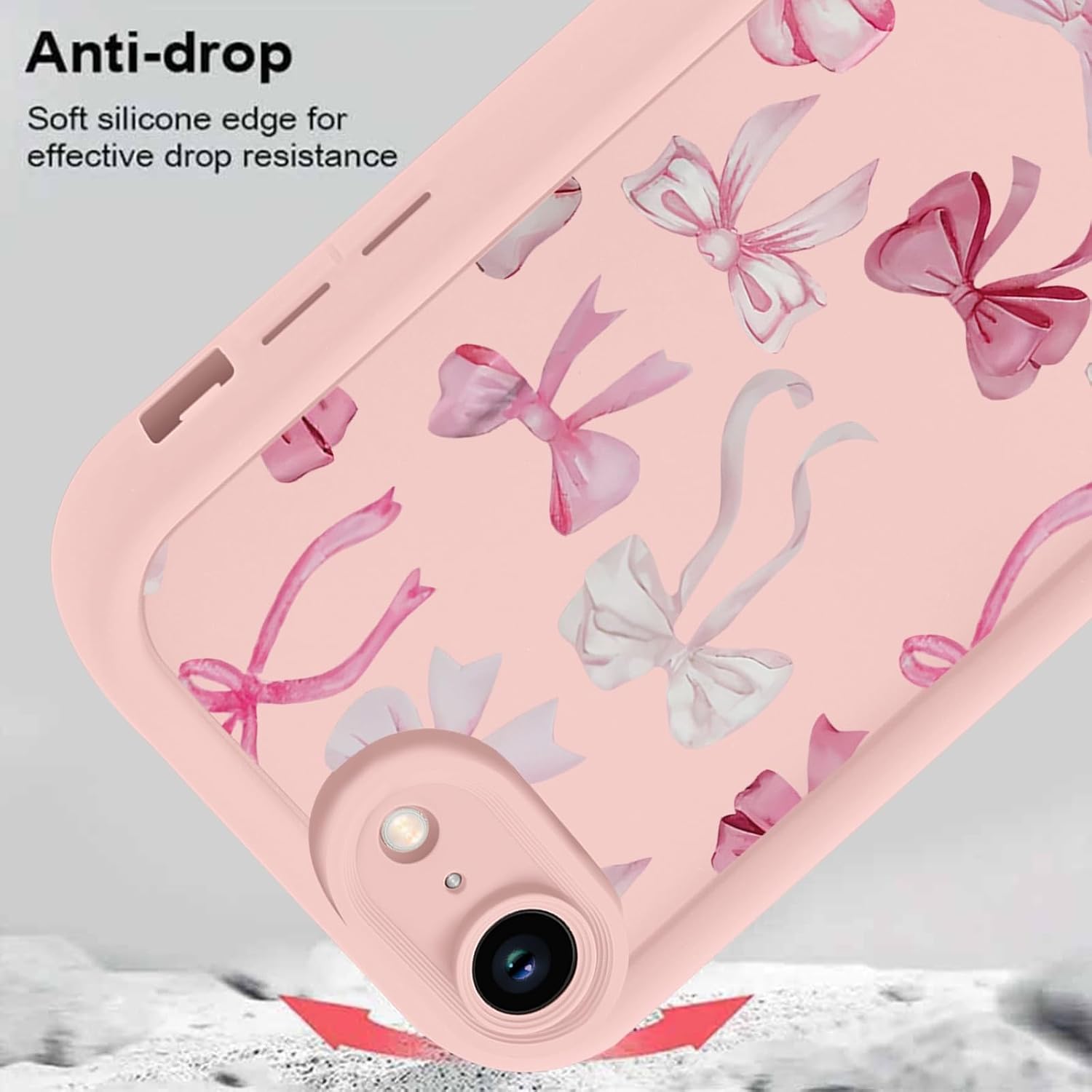 Cute Bow Phone Case for iPhone 16e/iPhone 17e 6.1", Trendy Pink Ribbon Bowknot Matte Pattern Cover for Girls Women Soft TPU Shockproof Protective Case for iPhone 16e/iPhone 17e image 3