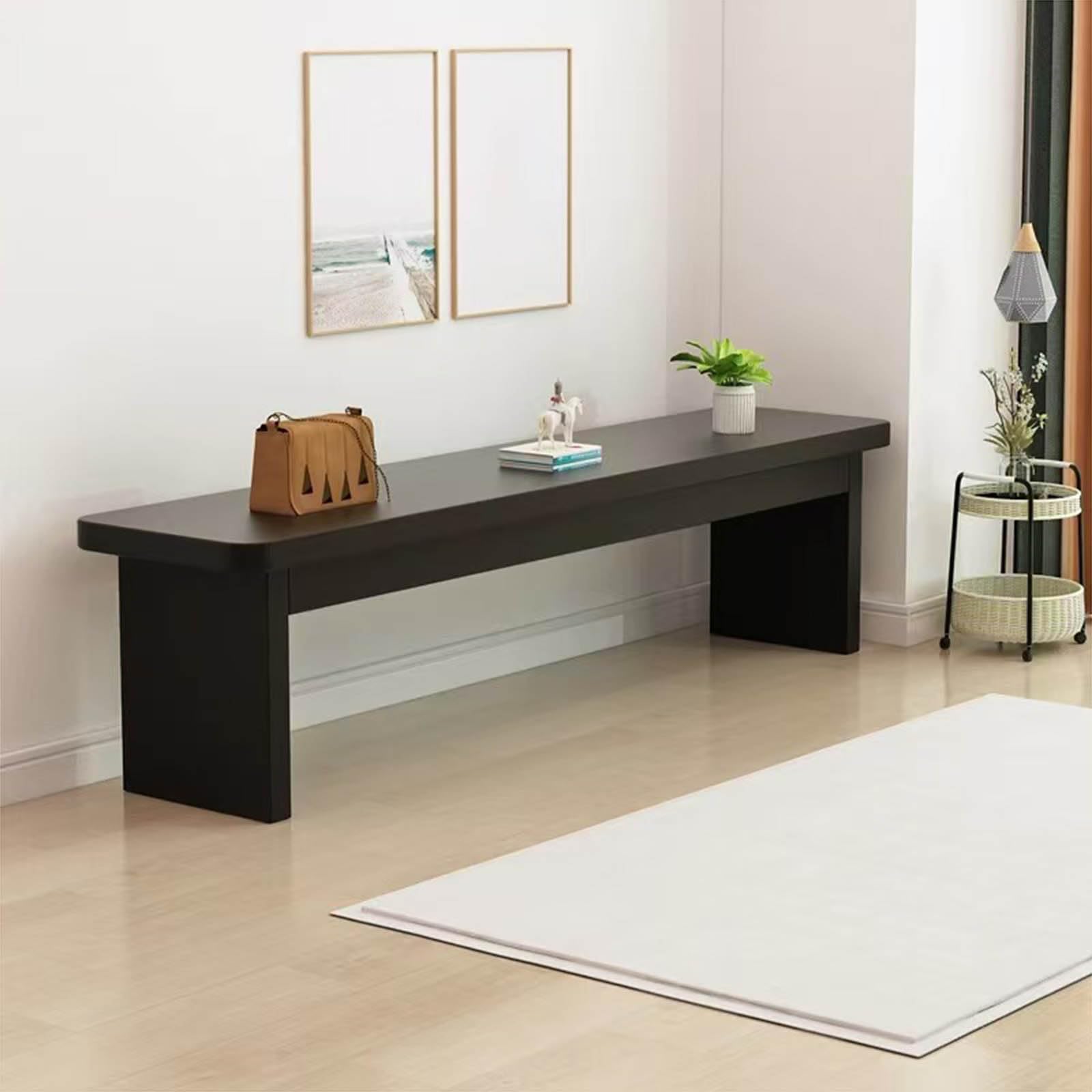 Banco de madera maciza para entrada: el asiento multiusos de 140 cm negro ideal