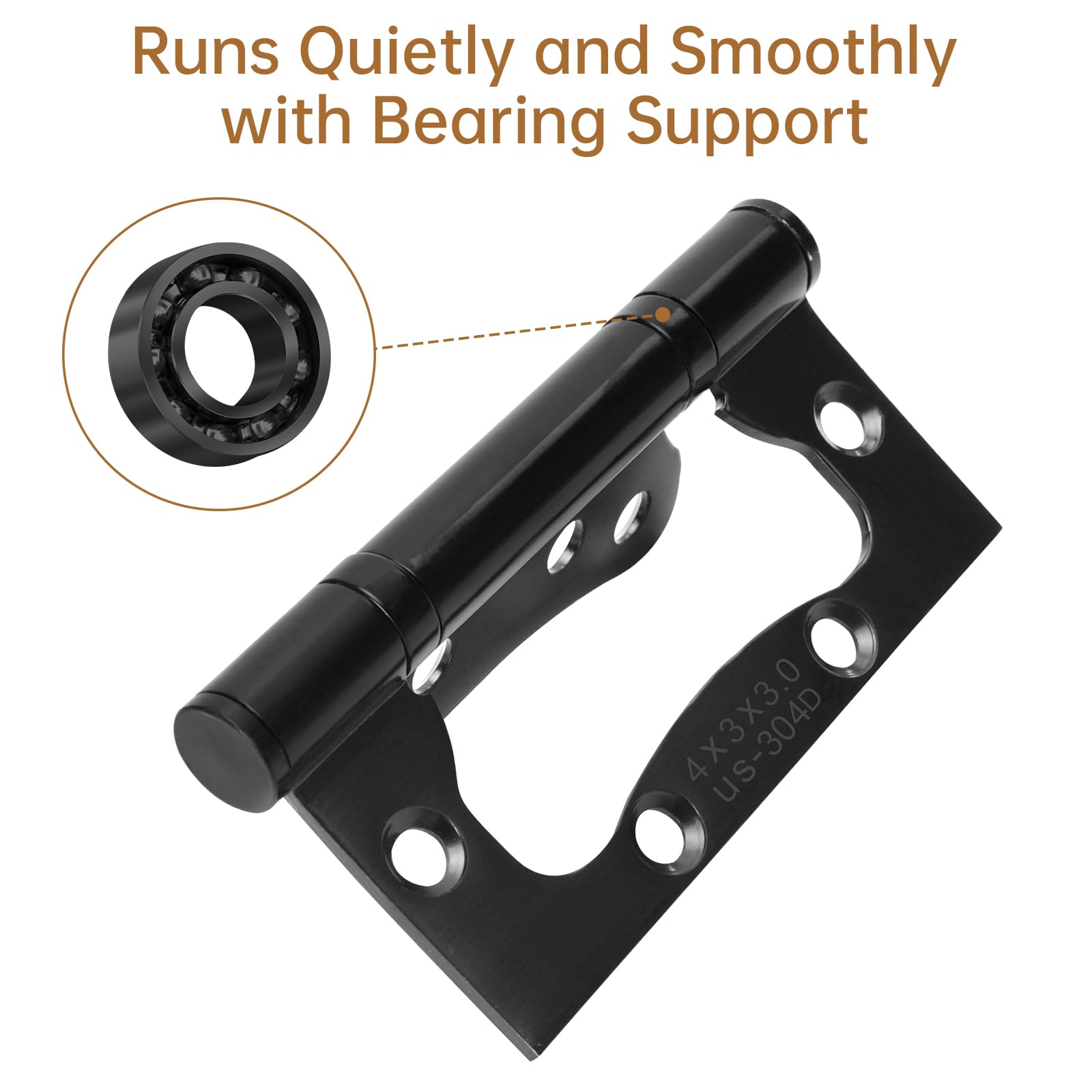 HBL' 6Pcs Door Hinges Surface Mounted Hinge 304 Stainless Steel Flush Mount 105MM x 76MM, Non Mortise Hinges for Heavy Door Black - Image 3