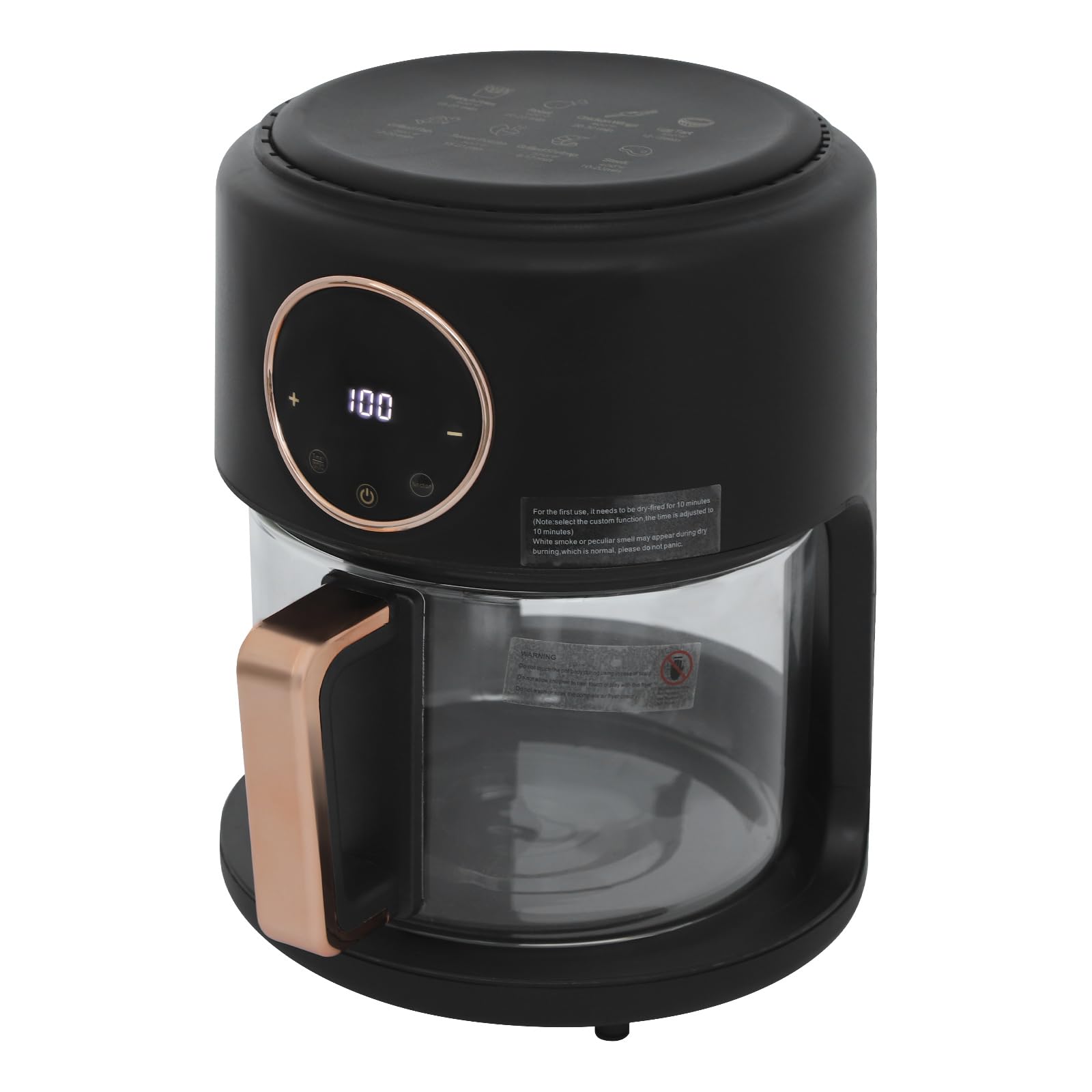 1200W Glass Air Fryer Transparent Glass Fry Bowl with 8 Preset Modes Touchscreen Digital Display Good Heat Dissipation