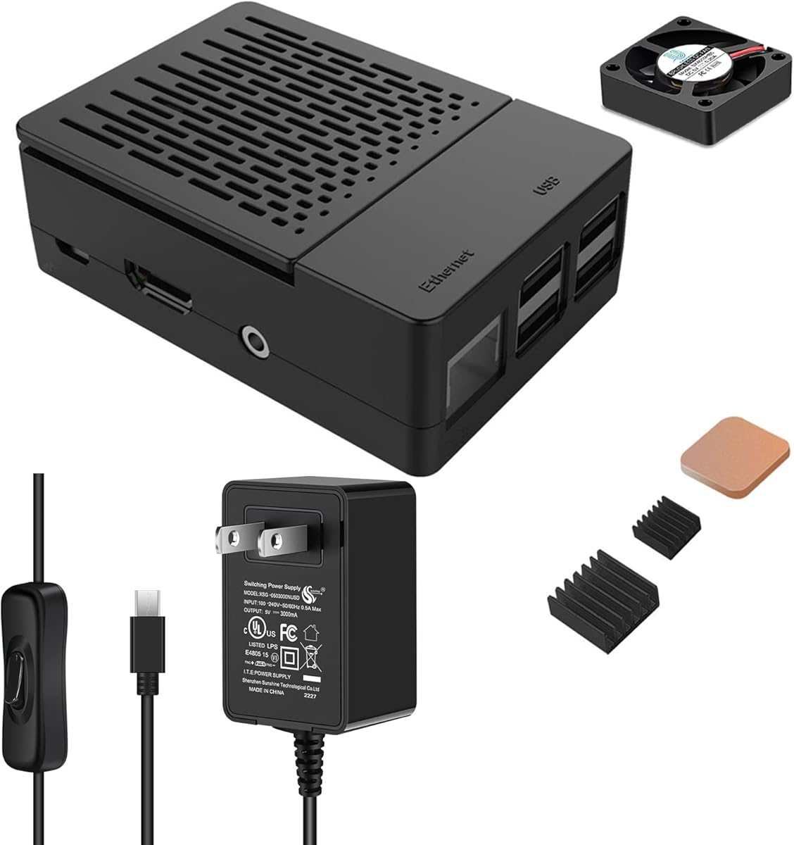 [5V 3A 15W] iUniker Raspberry Pi 3 Case, Power Supply With Switch for Pi 3 B+ (UL Listed)