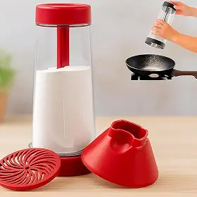 Tapioqueira Manual com Peneira e Polvilhador Integrados Tapiocas Sem Grumos Crepioca Distribuição Uniforme Compacta Ergonômica Fácil de Limpar Desmontável Resistente Cozinha Prática (Vermelho)