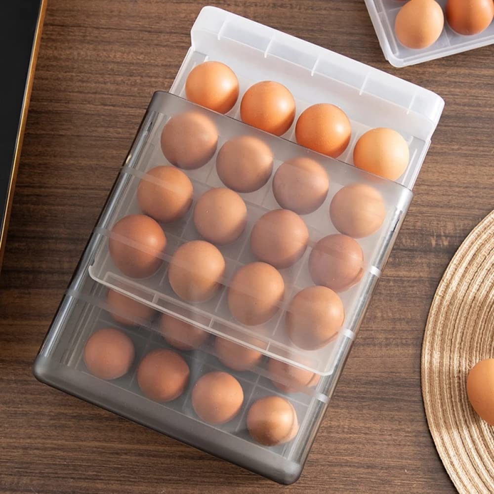Bandeja de plástico para huevos, Caja de almacenamiento huevos con cajón doble capa, 16/32 rejillas transparentes, 24x21,5x14cm for refrigerador