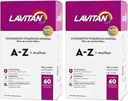 Kit 2 Suplemento Vitamínico - Mineral A-Z para Mulher, rosa, Lavitan, 60 cápsulas
