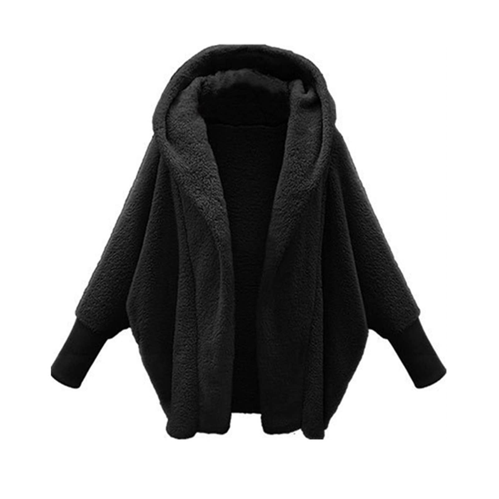 Winterjacke Damen Frauen Winter Warm Einfarbig Teddy Fleece Fledermausärmel Übergröße Jacke mit Kapuze Plüsch Große Größe Fleecejacke Weich Plüschjack Elegant Cardigan Kapuzenjacke Wintermantel