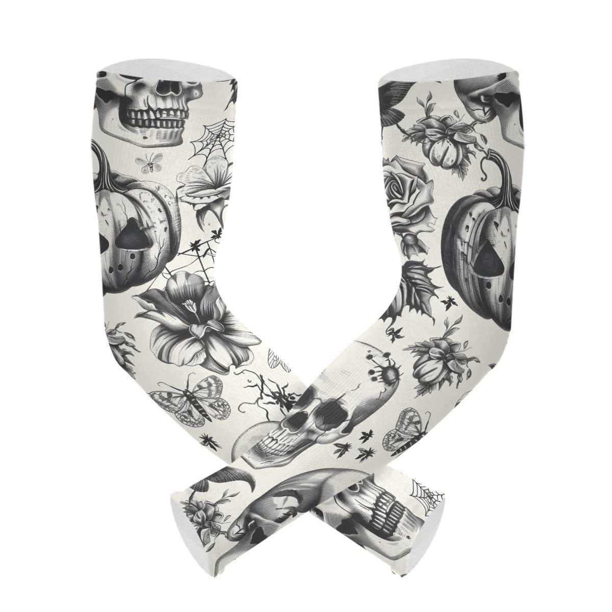 Cooling Arm Sleeves for Men Women UV Sun Protection Arm Covers Halloween Skull Pumpkin Compression Sleeves Sports Football Golf Cycling