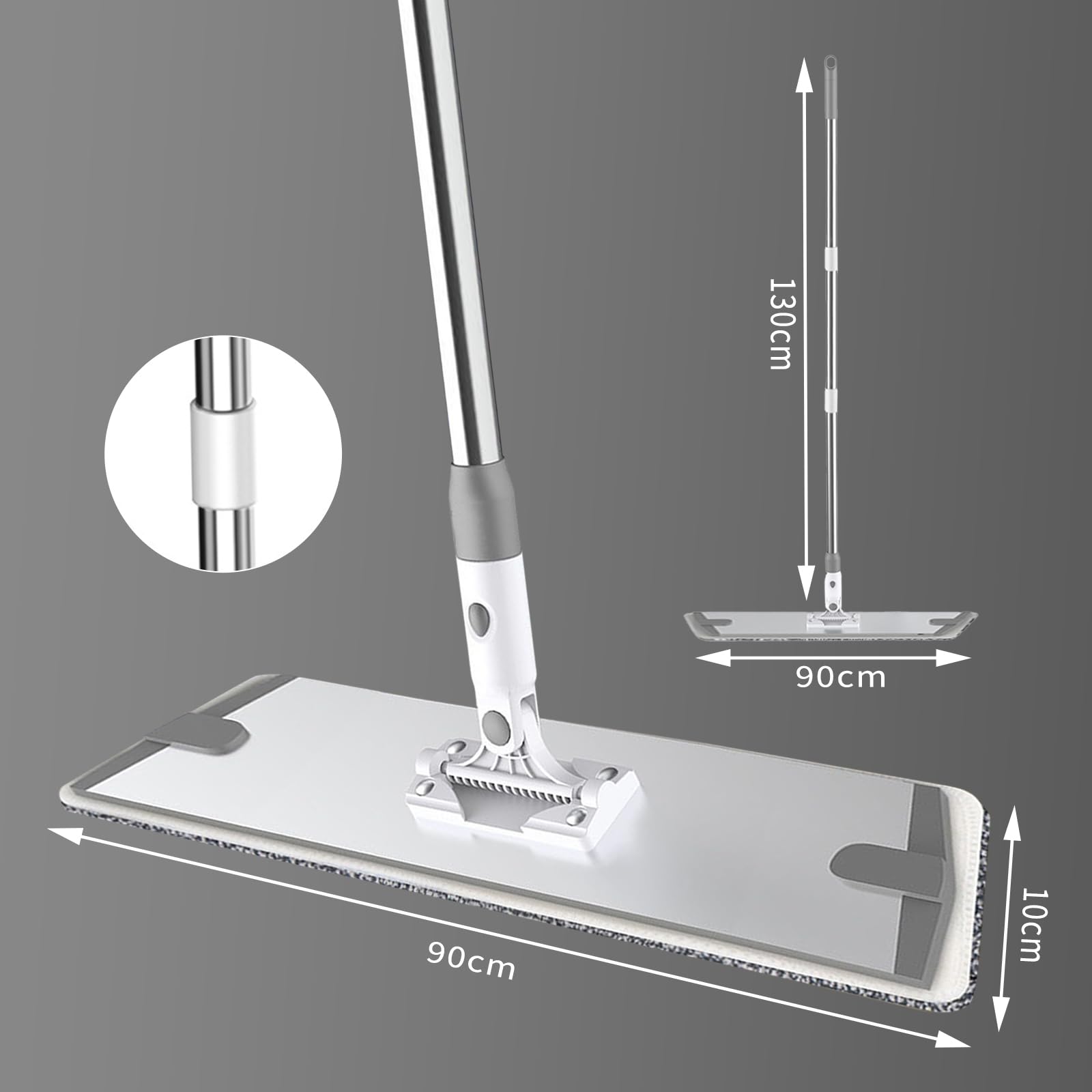 Mopa de Microfibra,Fregona Plana con 3 Mango de Acero Inoxidable,raspador,2 Almohadilla de Microfibra,para Madera Dura, baldosas, Limpieza de Pisos laminados (90cm)