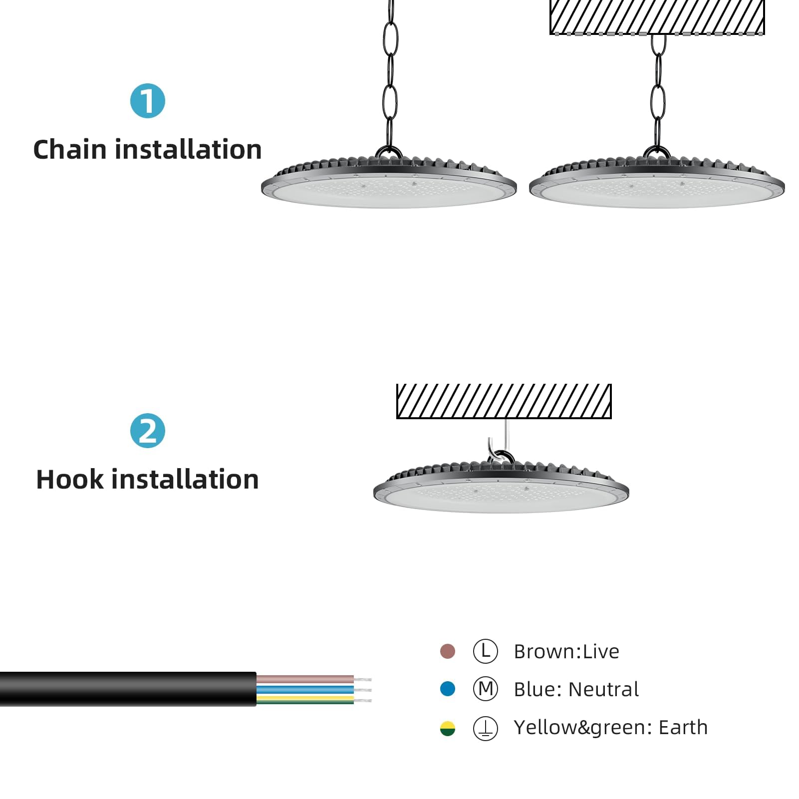2 Pezzi 500W LED lampada da soffitto per officina 6500K bianco freddo faretto da soffitto | IP65 impermeabile UFO illuminazione per capannoni faretto per capannoni lampada industriale