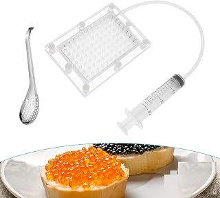 Molecular Gastronomy Kit, Caviar Maker Kit with Caviar Spoon & Syringe, 96 Holes Roe Sauce Dispenser, Caviar Spherification Tool, Easy Caviar Maker Box for Home Desserts