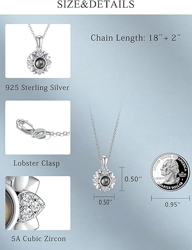 Miniatura 3 de Dorunmo 925 Sterling Silver I Love You Necklace 100 Languages with Picture Necklace ButterflyDragonflySunflowerInfinityLotusElephantPandaMom