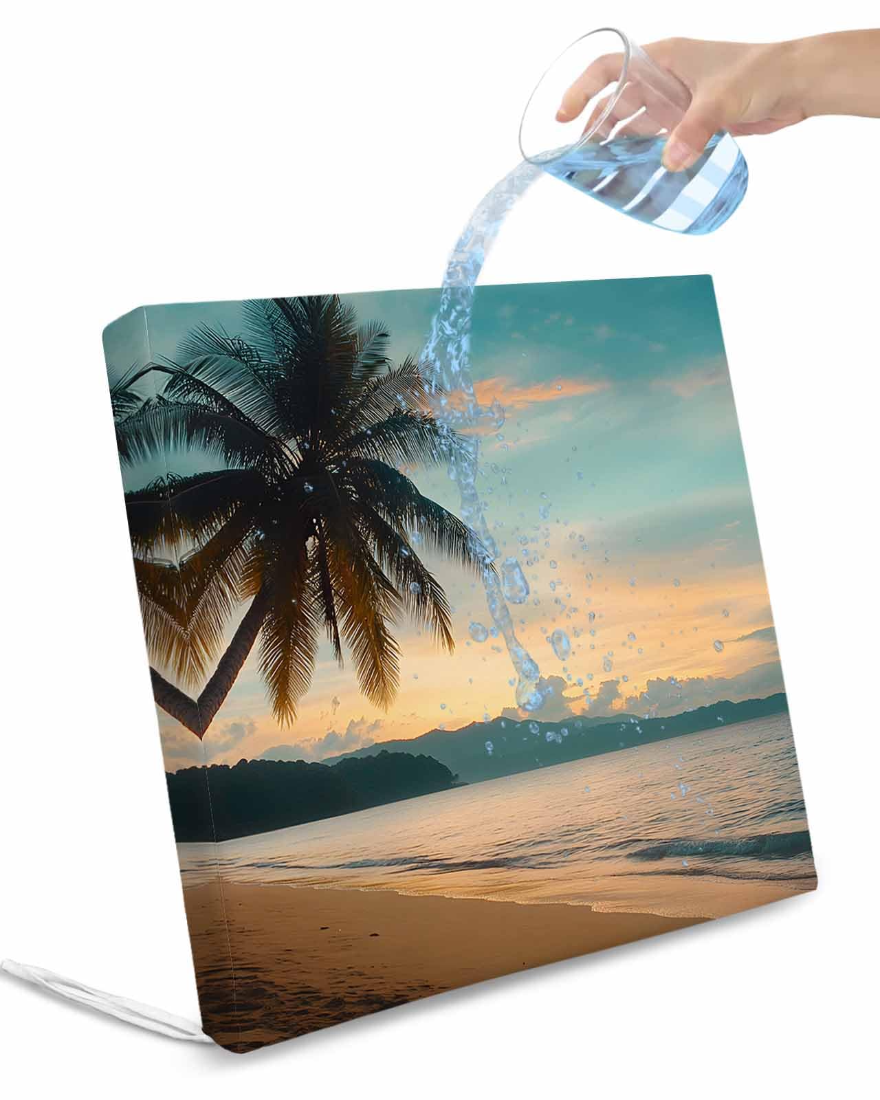 2 Pack Tropical Palm Waterproof Cushion Covers with Ties, Outdoor Patio Chaise Lounge Chair Seat Cushion Slip Covers Replacement(Only Cover) Coastal Sunset Tree Branch Ocean 20