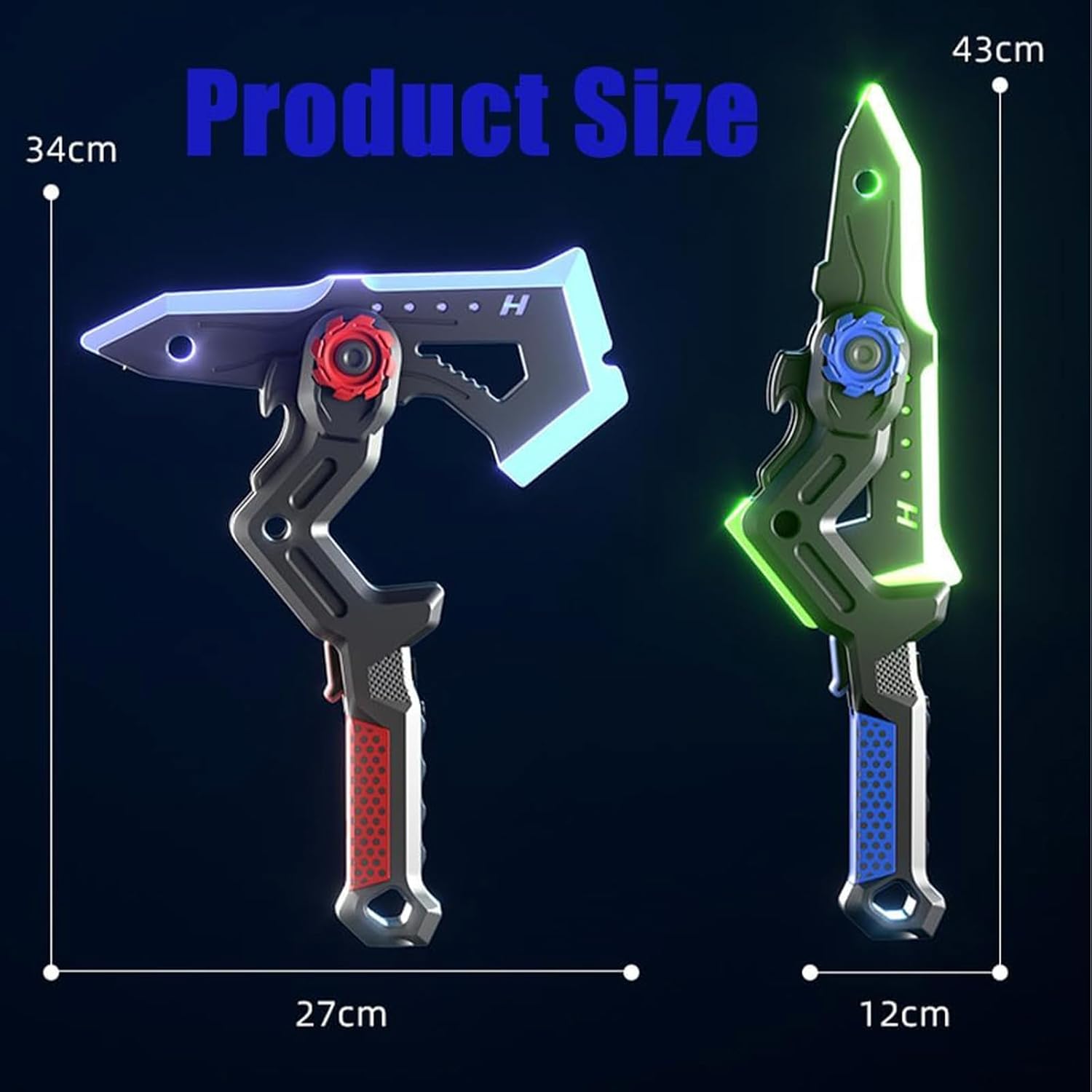 Dual Axe Blade with Mist Spray-One Button Switching, with 7Color Change LED Light-up Blades, Battle Axe Transforming Science Fiction Toy with Vibration Sound Effect (2-Tone)
