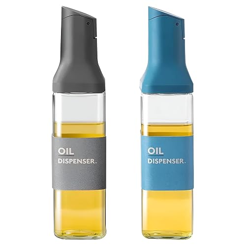 PRIME PICK 500ml Oil Dispenser Bottle – Leak-Proof Glass with Auto-Flip Cap, Stainless Steel Spout, Quick Oil Return, BPA-Free, 30cm Tall, Easy to Refill & Clean, Slim Grip, Transparent Body Set of 2.