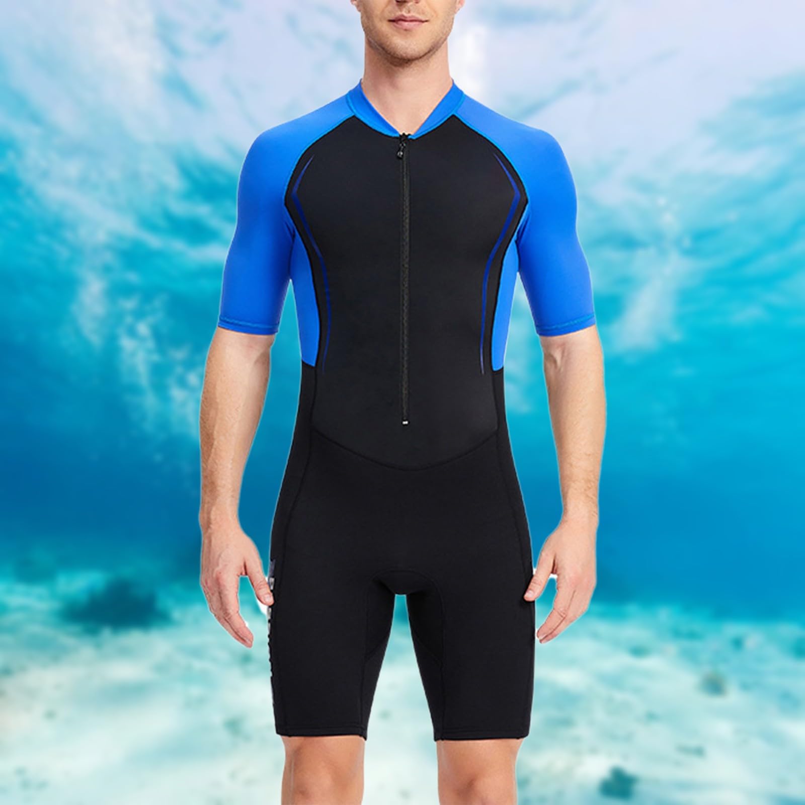 Traje de Buceo Hombre Corto Ajustado Deportivo Traje de Surf Hombre Una Pieza Talla Grande Playa Wetsuit Manga Corta Cremallera Piscina para Natacion Surf