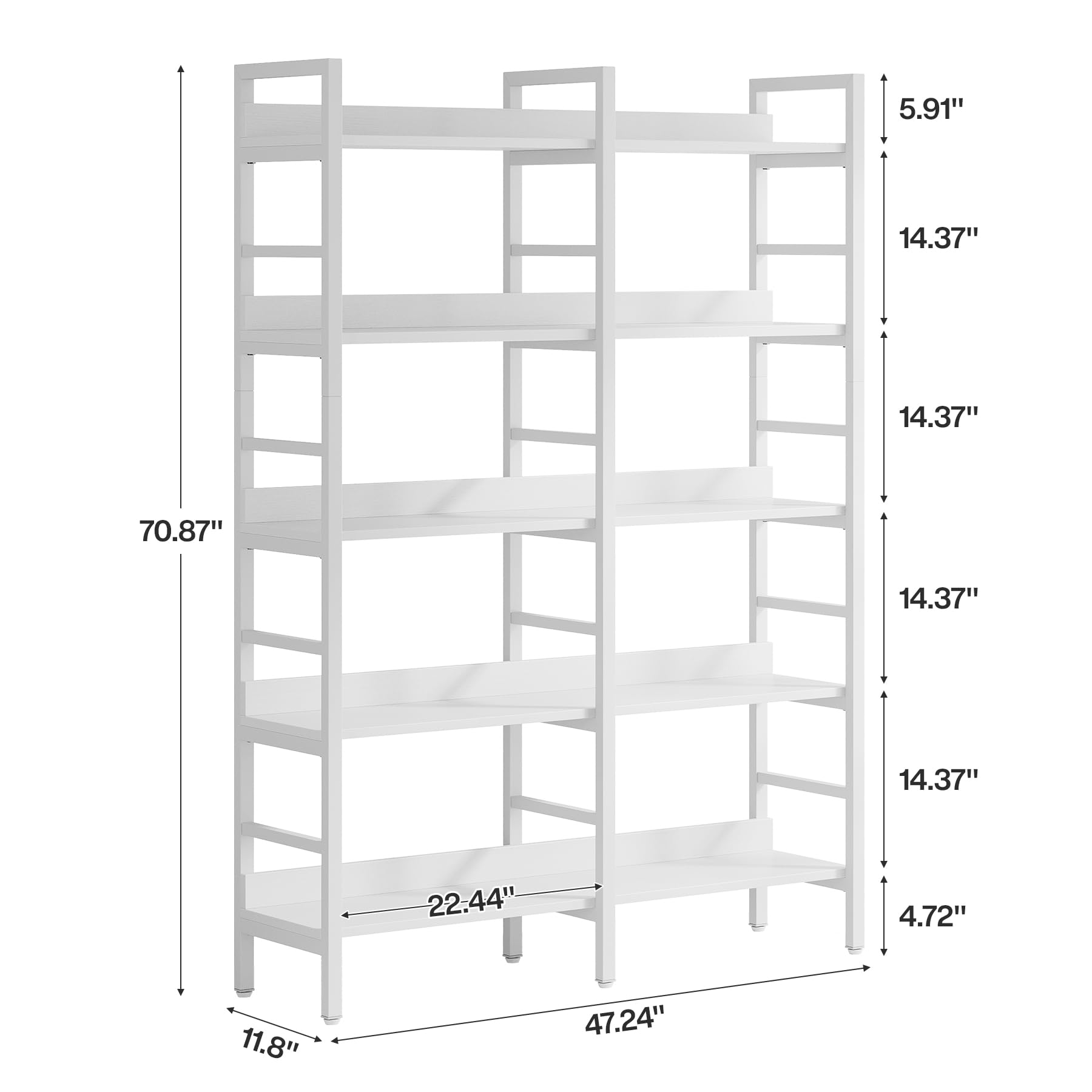 Tribesigns Estantería Industrial de 5 Niveles, 71"H x 47"W Estantería Étagère, Estantería de Libros Independiente Doble Ancha para Almacenamiento y Exhibición, Estanterías de Madera y Metal para Sala