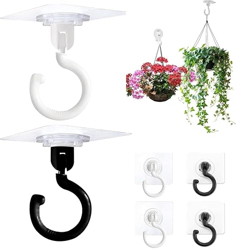 Shivstor 3 PCS Self Adhesive Ceiling Hooks 360 Degree Rotating Heavy Duty No Drill Sticky Hook for Hanging Lights Plants Wind Chimes Mosquito Nets Kitchen Bathroom Wall Ceiling Mount Organizer Hook