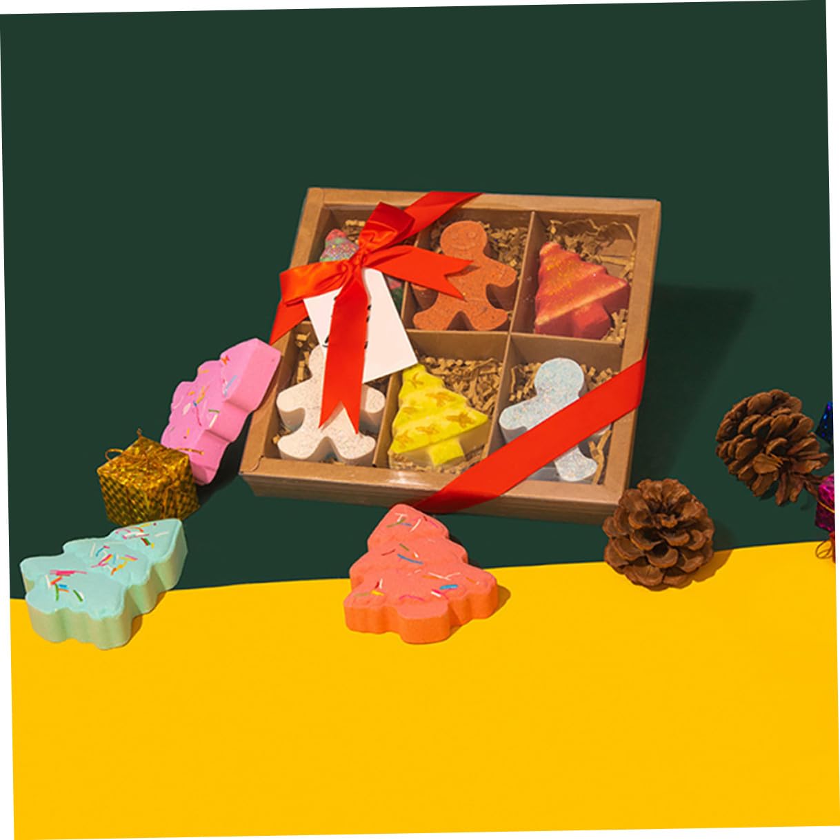 6 Stück Weihnachts-Badebomben mit Reichhaltigem Schaum Hautfreundliches Badesalz für Aromatisches Multi-Funktions-Bad Sanfte Hautpflege und Entspannender Duftkugel