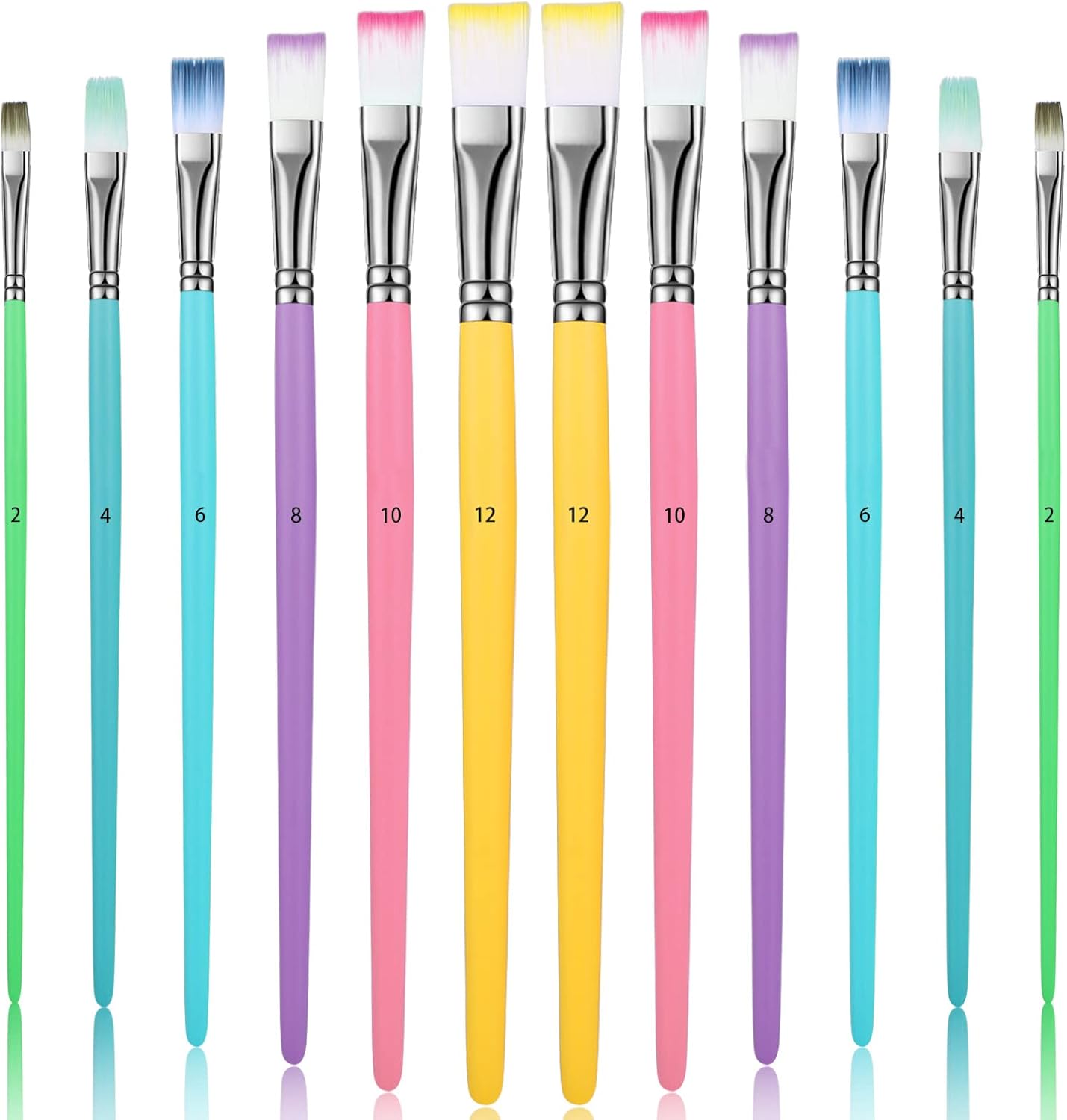 12 Packs Paint Brush Set Kids Toddler Flat Paintbrushes Nylon Hair Craft Paint Brushes Oil Watercolor Kids Art Paintbrushes Paint Supplies for Kids Adult Artist Drawing Arts Painting, Assorted Colors : Toys & Games