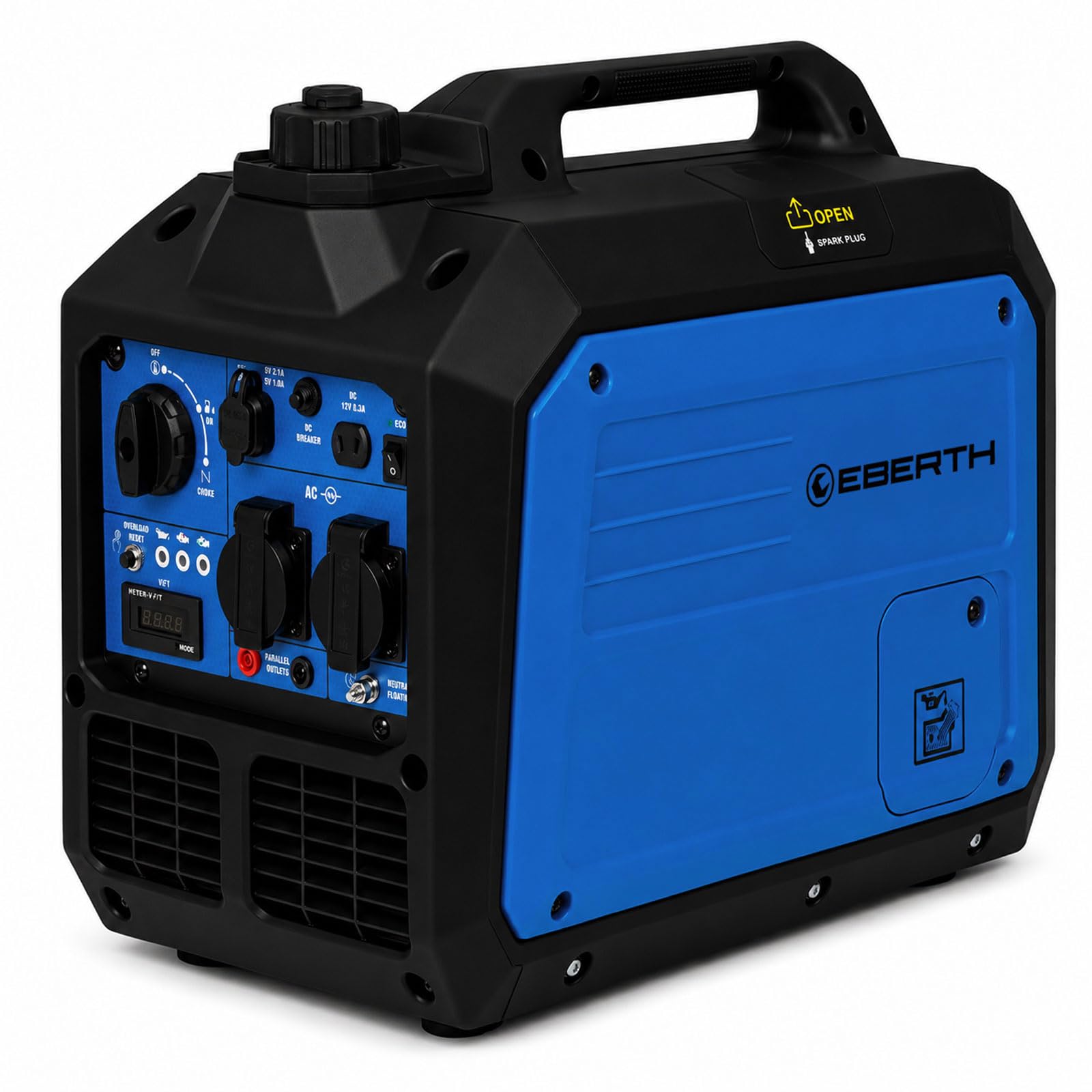 EBERTH 3500 Watt Inverter Stromerzeuger leise, Notstromaggregat Benzinmotor, 4-Takt, Stromgenerator 2x 230V Schuko, 12V und USB Anschluss, Invertertechnik reiner Sinus, ECO-Modus