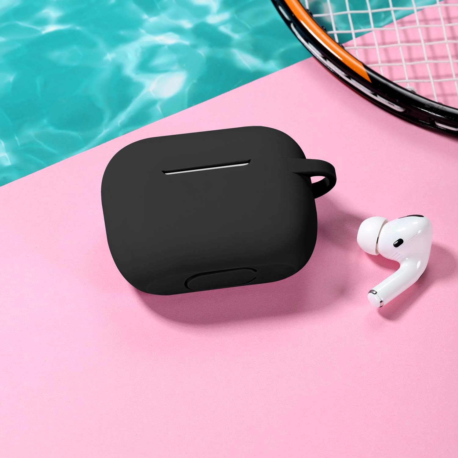 GEAK Case for AirPods Pro [Front LED Visible], Shockproof Silicone Protective Cover with Keychain Compatible for AirPod Pro 2019 Charging Case, Black