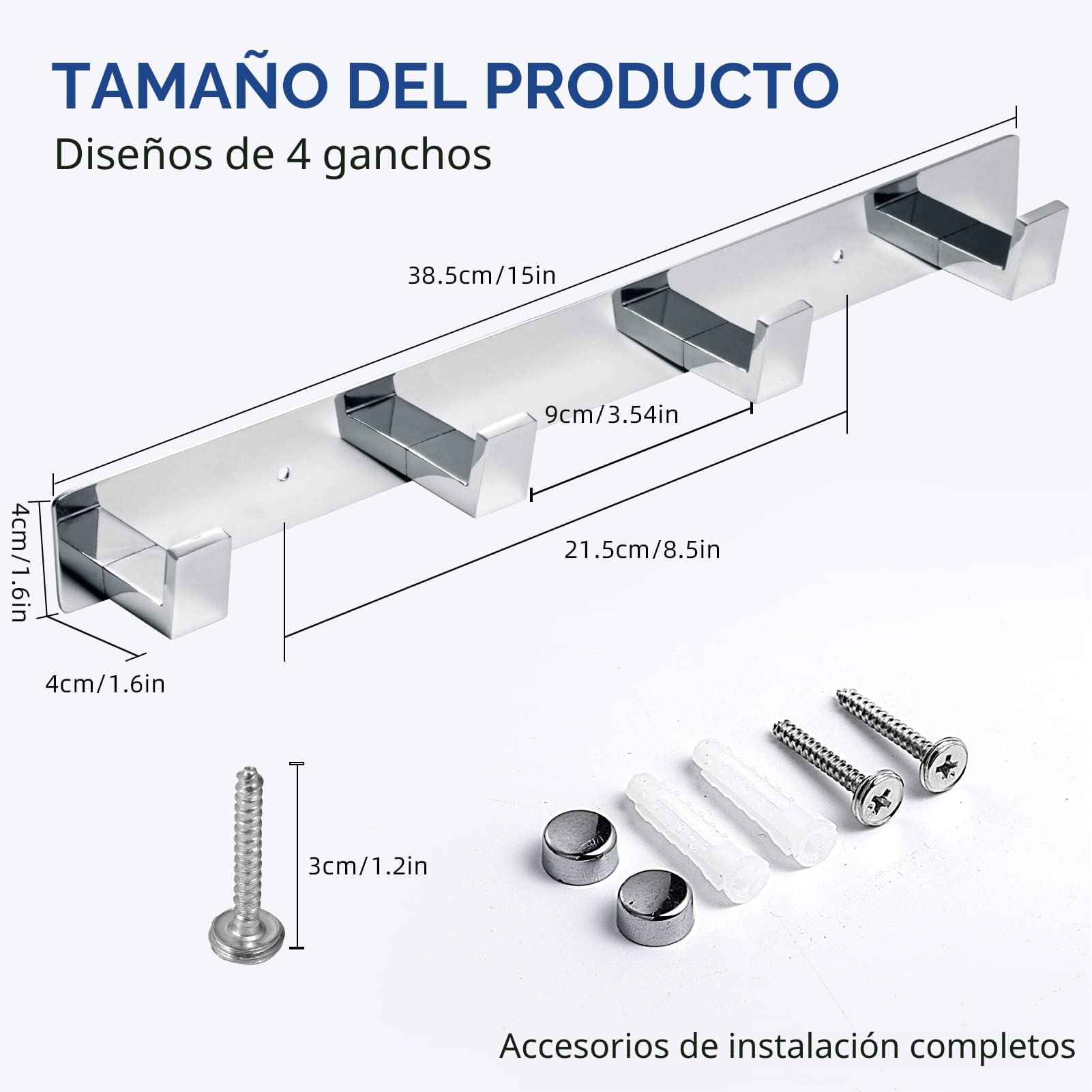 YUET Percheros Pared con 4 Ganchos, Acero Inoxidable, Ganchos Perchas de Montaje en Pared, Colgadores Toalleros de Gancho para Baño Cocina Albornoz Trapos Puerta Entrada, Cromado