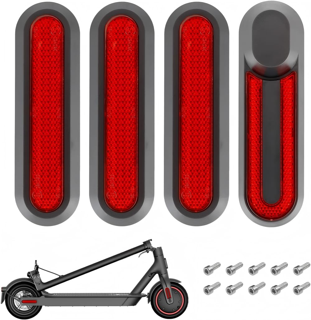 Juego de 4 fundas de plástico para ruedas con banda reflectante, para M365, Pro, Pro2 y Essential 1S, fundas de rueda Lateral y pegatinas de repuesto para patinetes, color rojo