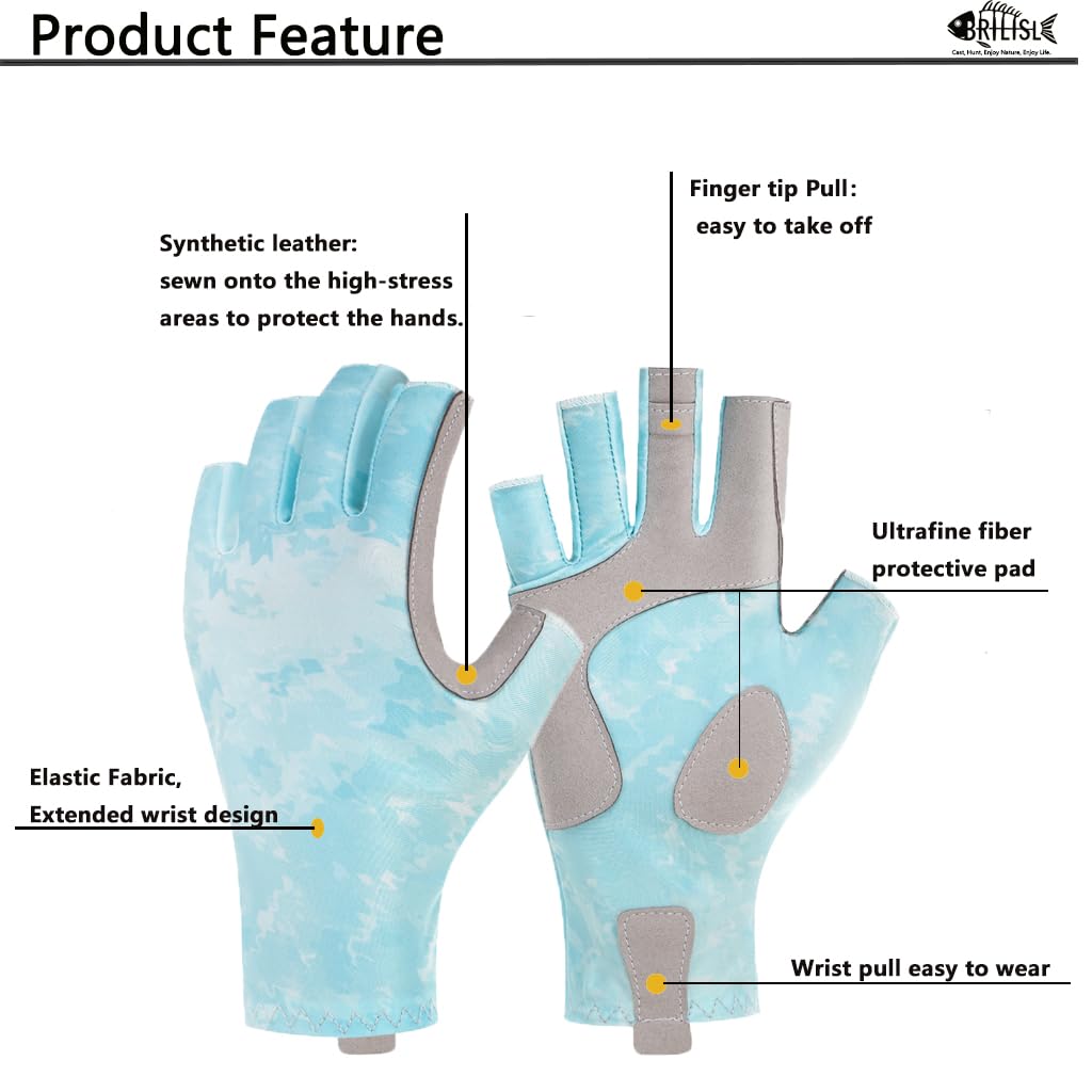 Guantes de pesca para mujer UPF 50+, protección solar UV, guantes antideslizantes sin dedos para kayak, remo, senderismo, vela, remo, conducción, canoa