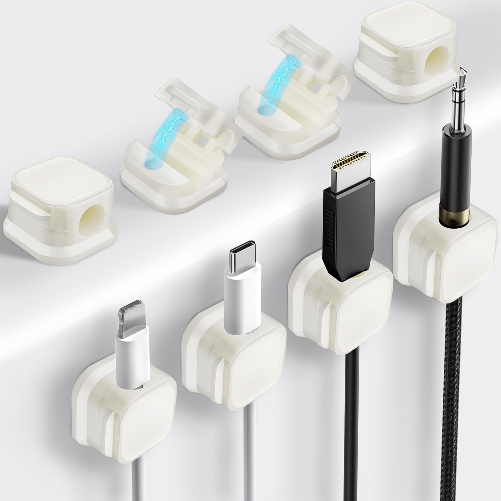 Photo 1 of 12 Pcs Magnetic Cable Clips, Cable Management, Office Desk Accessories, Cord Organizer, Cable Smooth Adjustable,for Desk, Wall, Car, Motorcycle,Home Office, Phone Cable Management (White)
